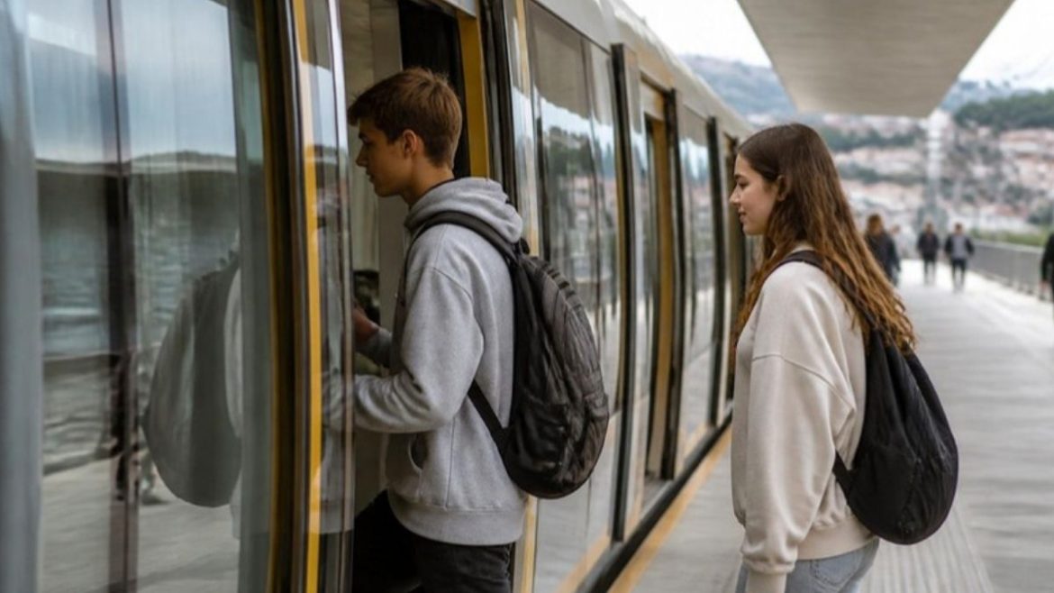 Jovens a entrar no metro em Portugal com o passe gratuito